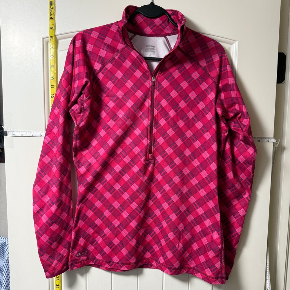 Nike Pink Plaid Quarter-Zip Top